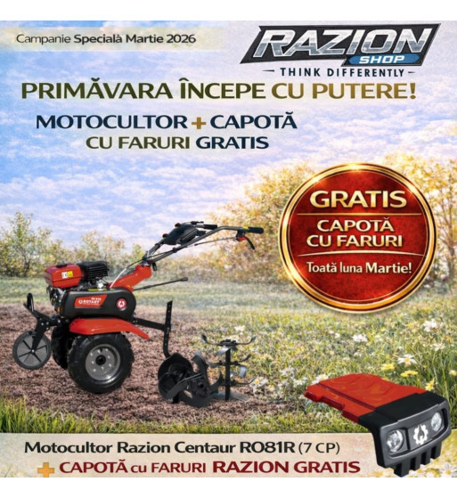 Motocultor RO81R (7CP) + CAPOTĂ CU FARURI GRATIS 🔥