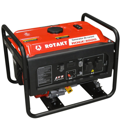 Generator De Curent Pe Benzina Rotakt ROGE3000 3.0 KW, AVR, Voltmetru, Iesire De 12V, Consum de 1,09L/ora