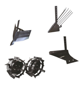 Pachet de accesorii motocultor, plug de arat, plug de bilonat, plug de scos cartofi, roti metalice 4.00-8
