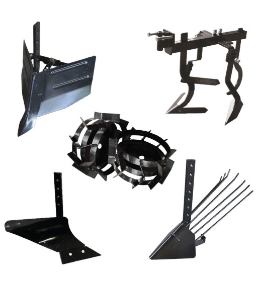 Pachet Accesorii Plug Arat + Plug Bilonat + Plug Cartofi + Cultivator + Roti metalice 4.00-8  (tija Scurta,fara Tub Hexagonal)